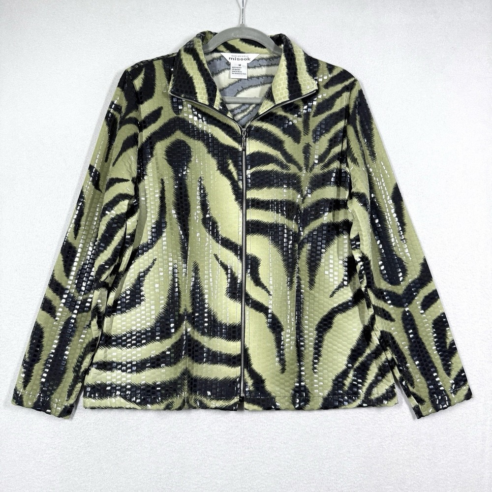 Exclusively Misook Jacket Womens M Animal Print Sequin Full Zip Shimmer Zebra